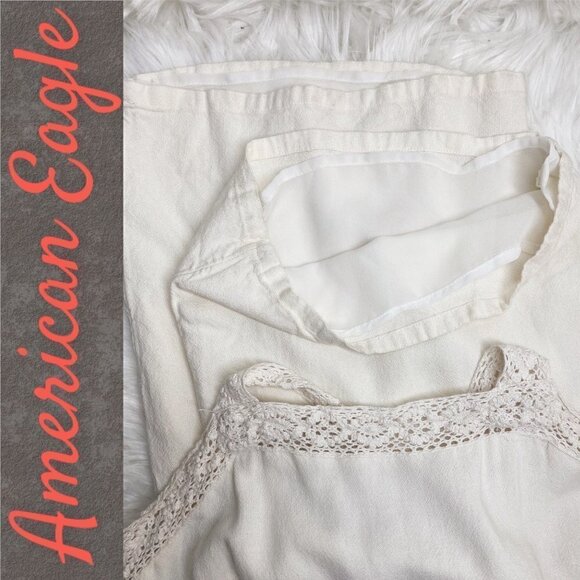 AMERICAN EAGLE Linen Blend Ivory Crochet Cross Strap Jumpsuit, Size Small - Picture 7 of 12